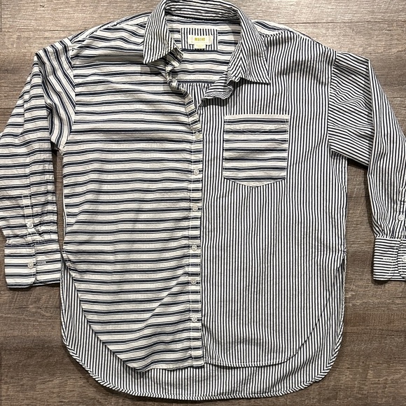 Anthropologie Maeve Bennet button down  blue/white color block shirt size medium - Picture 8 of 12